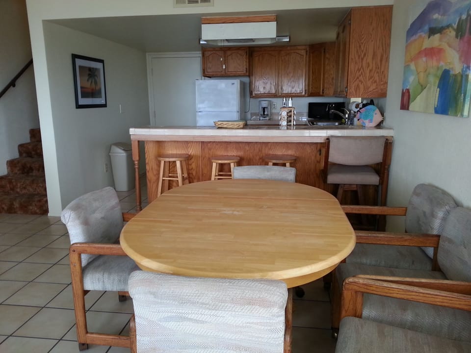 Eating area and kitchen.