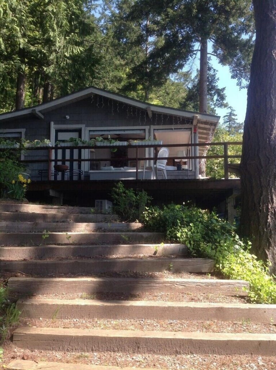 View to the Cottage from steps that lead to the bulkhead and Beach
