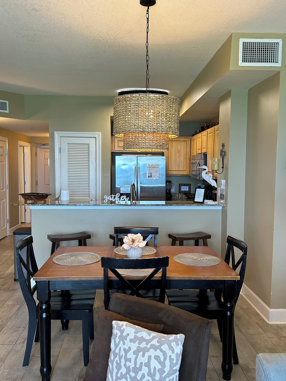 Dinning table with seating for 4 and bar seating for 3