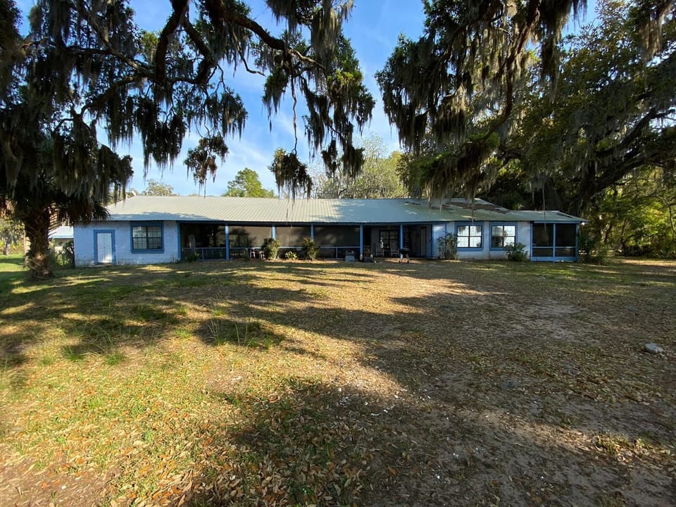 The yard overlooks the water 