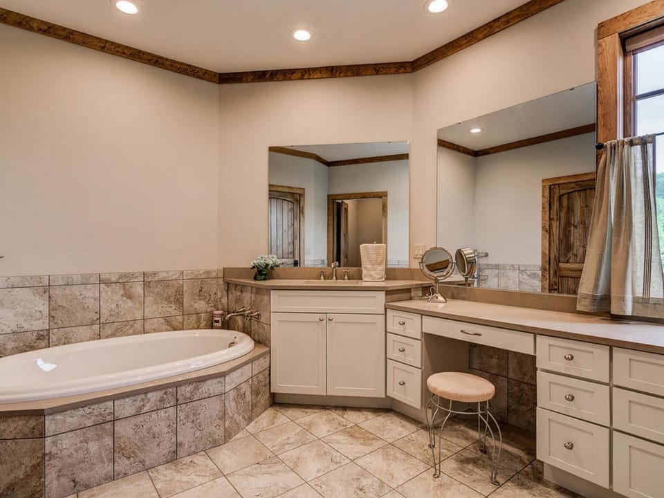Large master bath with separate soaking tub and extra large walk-in shower