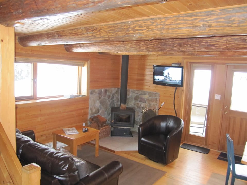Lounge area with wood burning stove