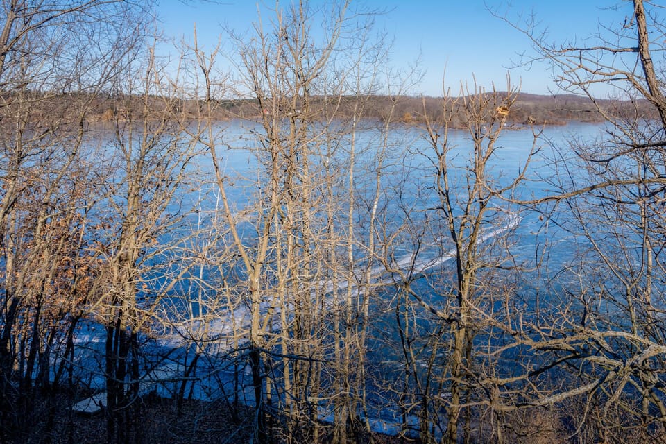 view of frozen lake from deck taken January of 2018