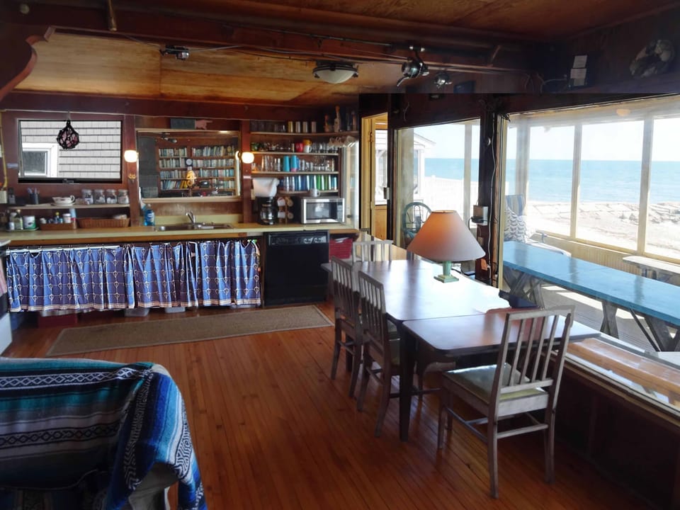 Kitchen has view directly on the beach.