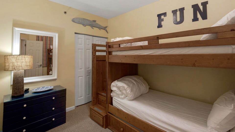 The kids will love the bunk room with bunks, trundle, TV and DVD player