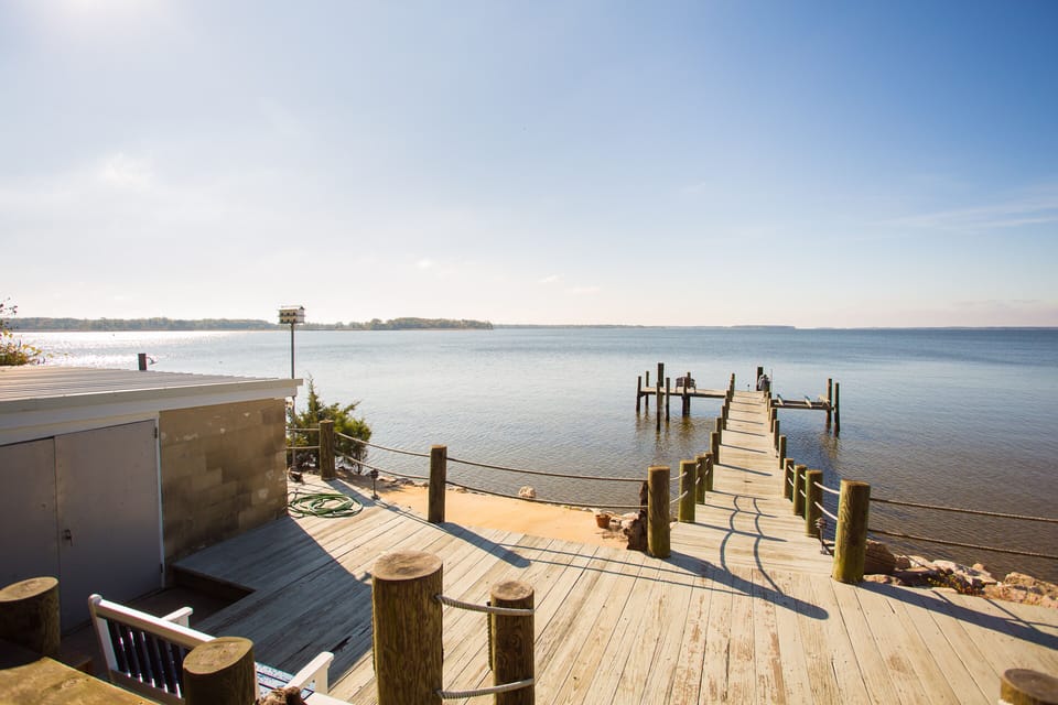 View of dock and boat garage