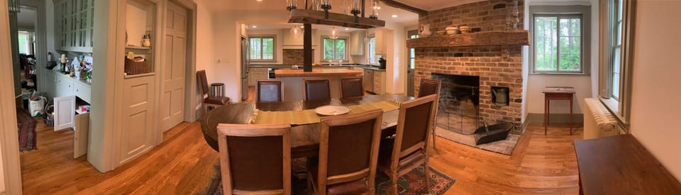 Renovated kitchen and breakfast room with working fireplace