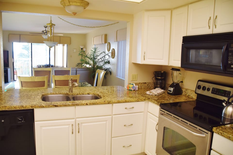 View of the water from the kitchen. 