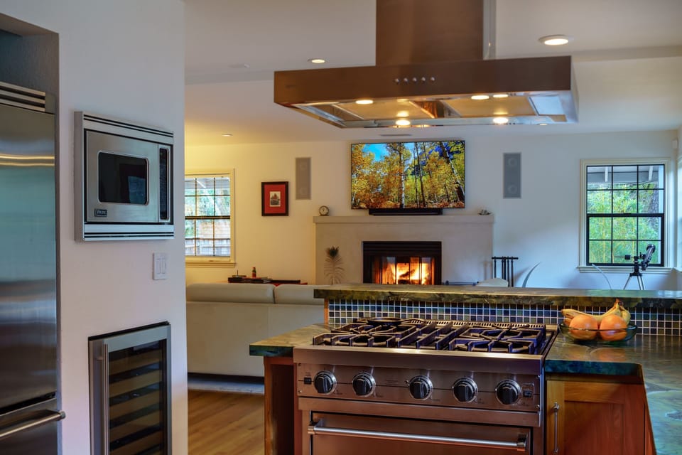 Kitchen open to living area