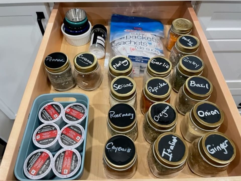 Variety of seasonings and some coffee pods to kick start your morning
