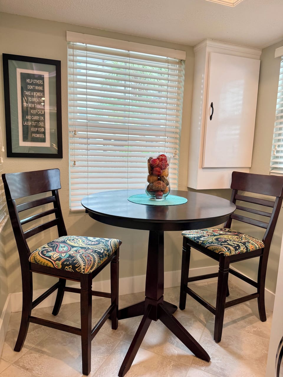 Counter height chairs can be used at the dining room table for added seating.