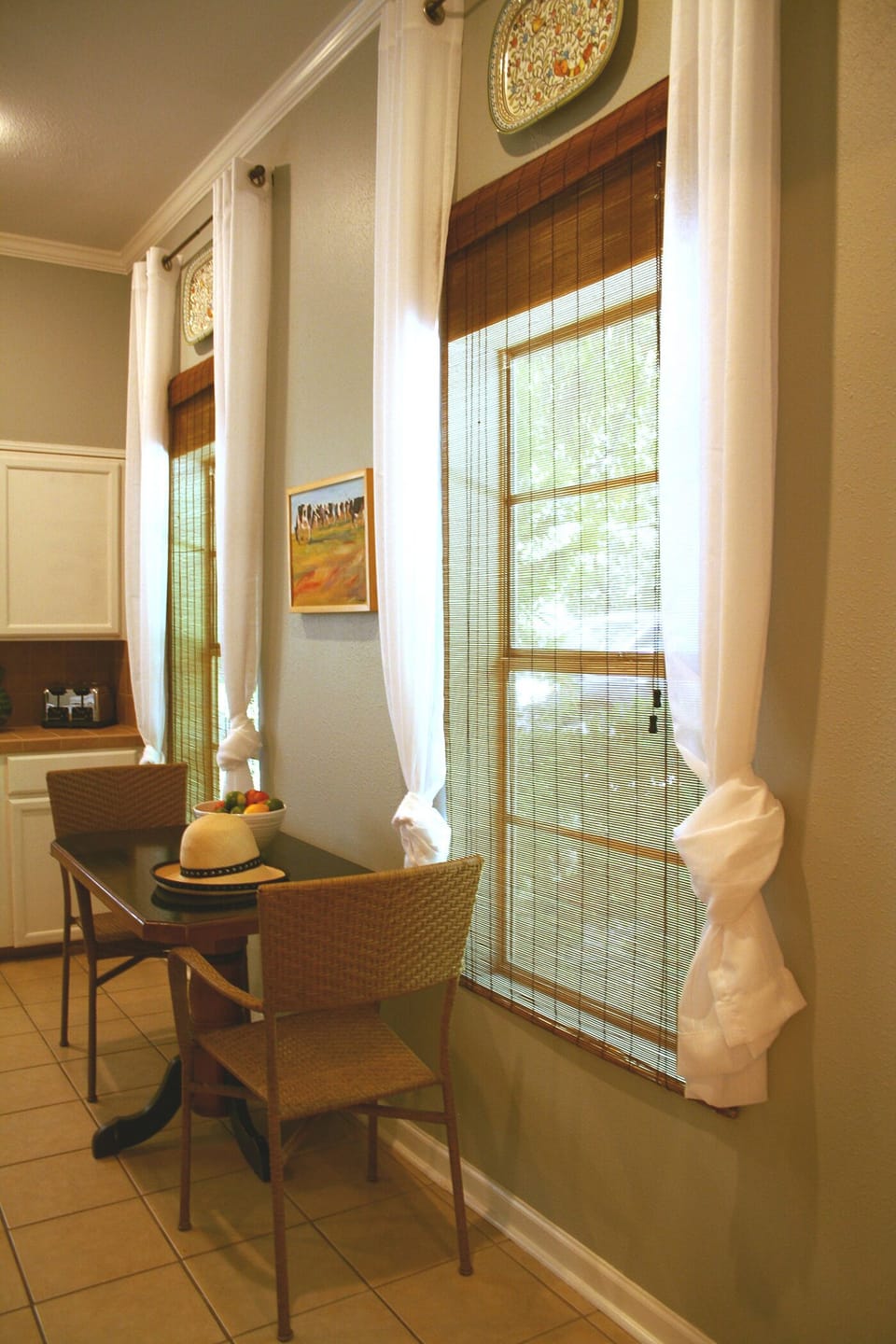 The large kitchen has a small table for coffee, snacks and a make shift desk!