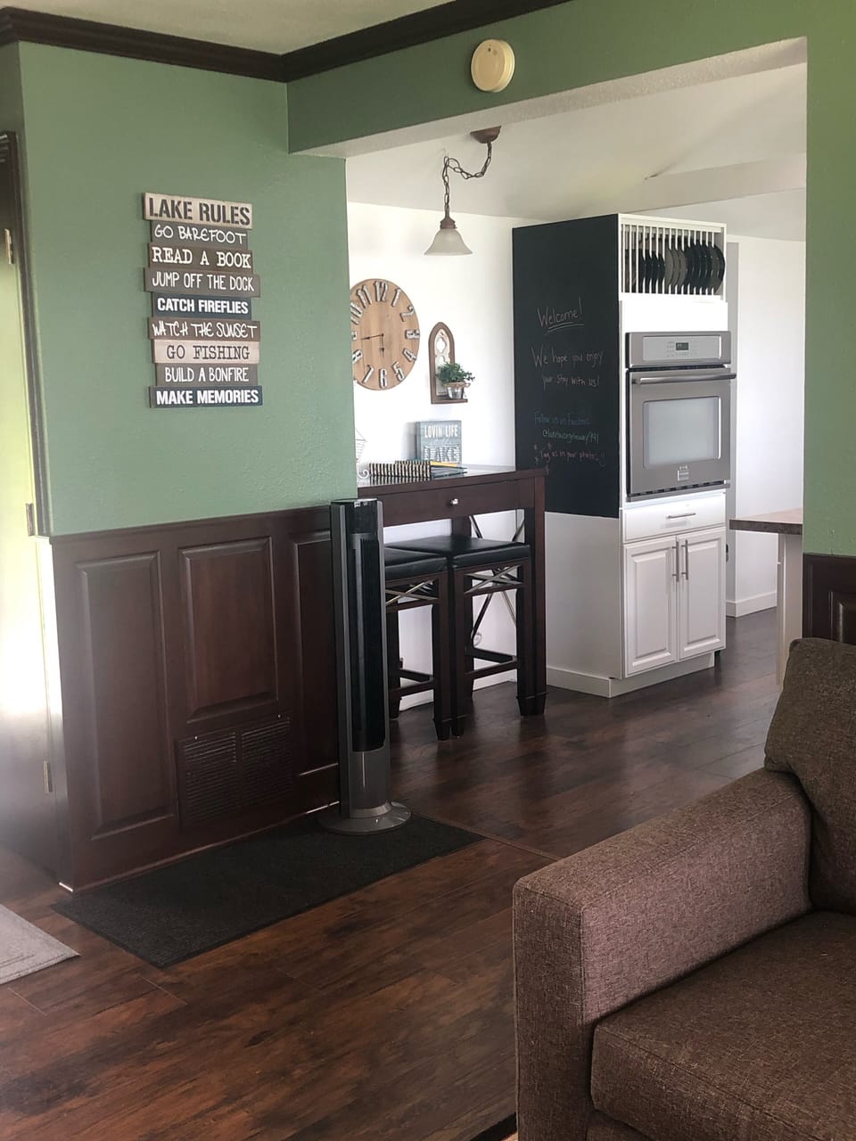 Family room leading into Kitchen. Small step down into kitchen.