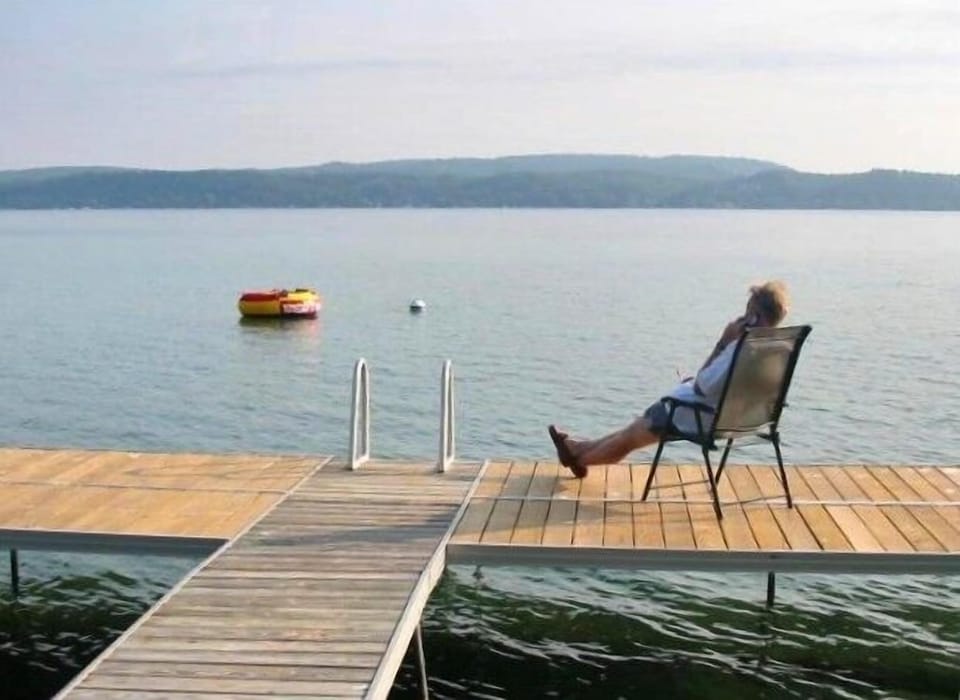Our deck at the end of the dock for enjoying sunrise and sunsets and swimming.