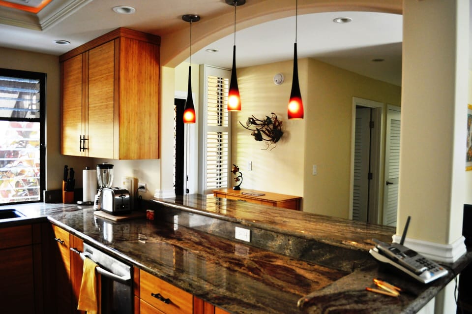Beautiful granite counter top and custom cabinet kitchen and foyer