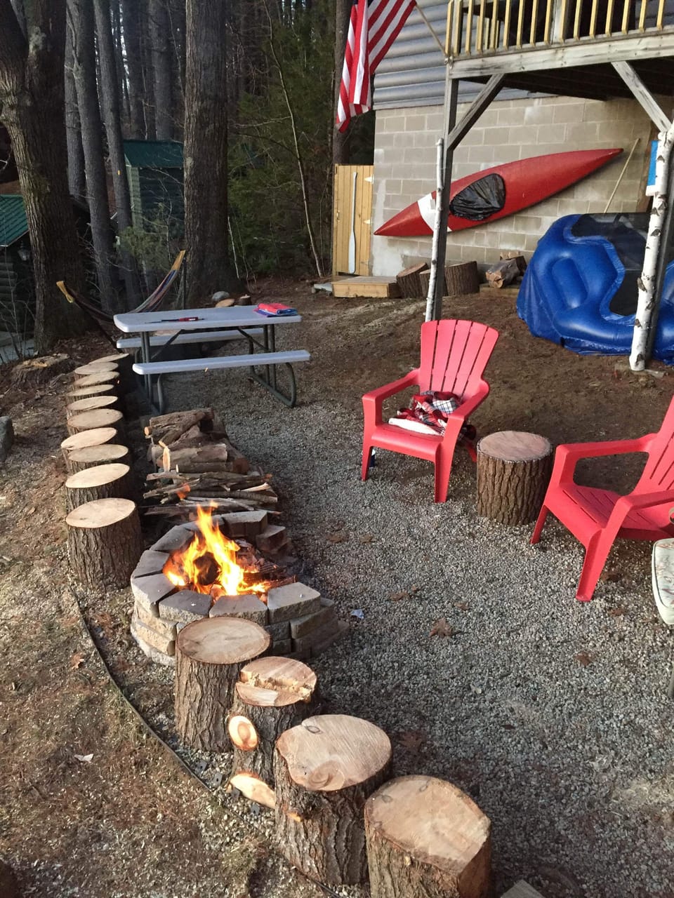 April, 2016.  Fire pit overlooking the lake