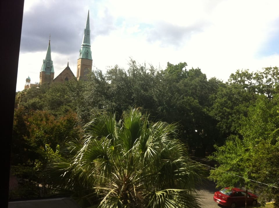 The view of Calhoun Square from the master. Forsyth Park is  just 2 blocks away!