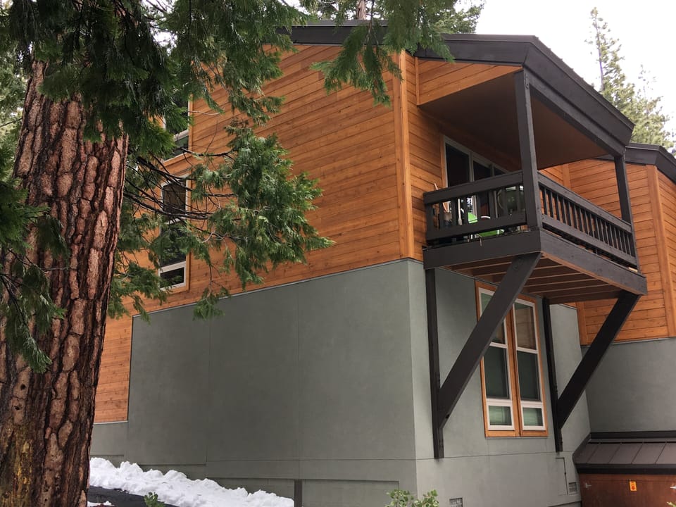 Deck facing street and lake