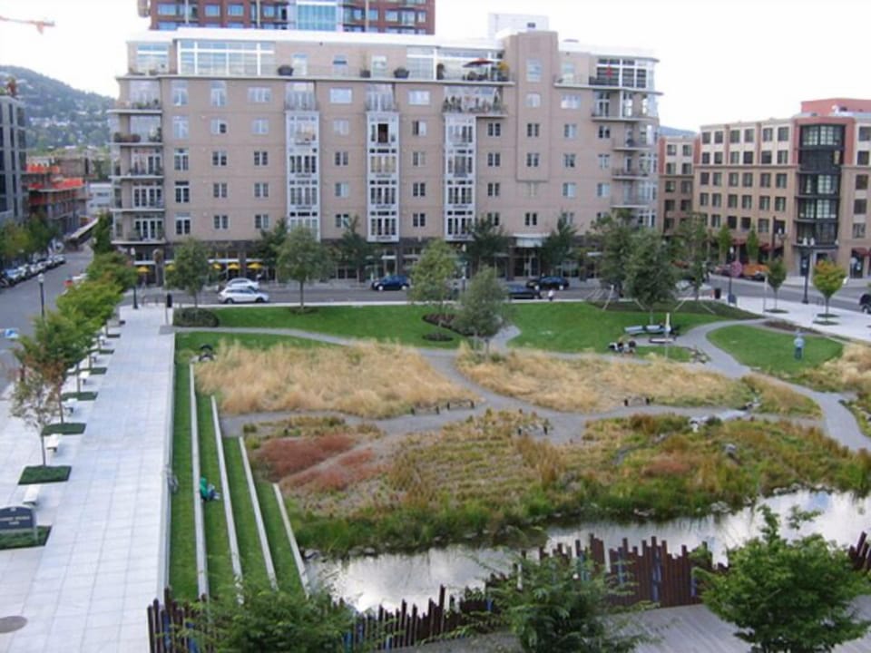 Tanner Springs Park, across from our building.