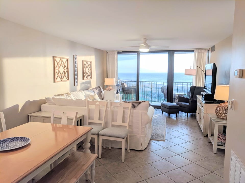 View from the dining room to the living room