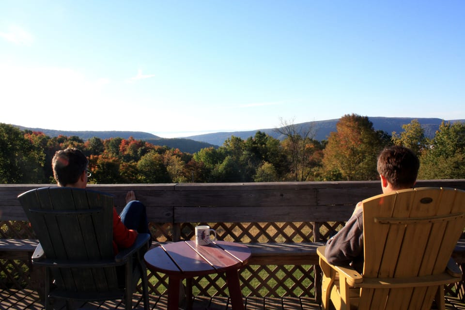 Enjoying coffee overlooking Laurel Ridge