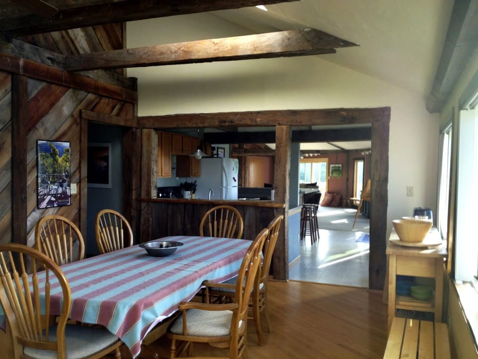The dining room looking towards the kitchen and great room