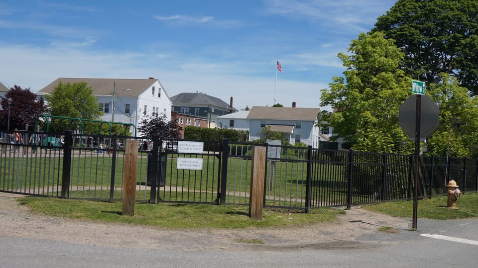 Mystic River Park - fully enclosed with big grass area to run and playground.