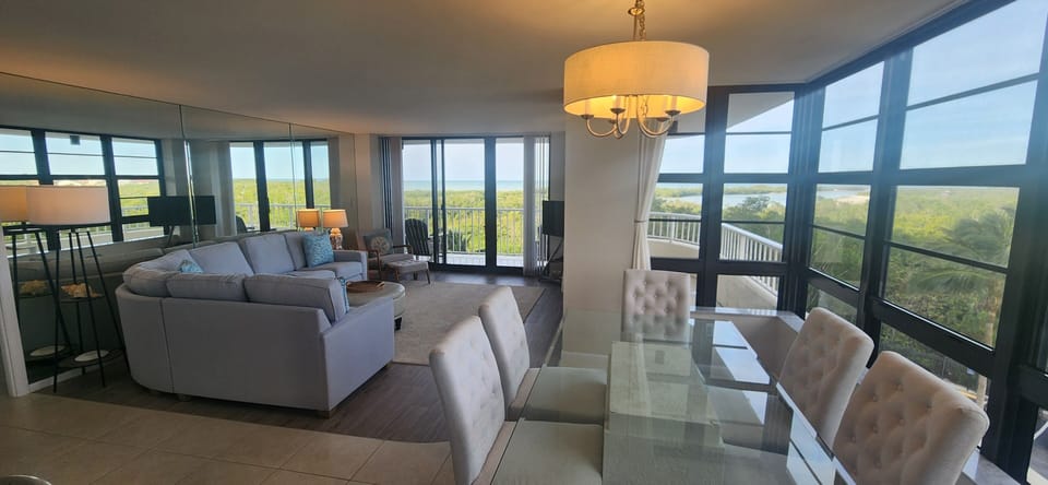 Beautiful open-concept living with panoramic views of the Gulf of Mexico.