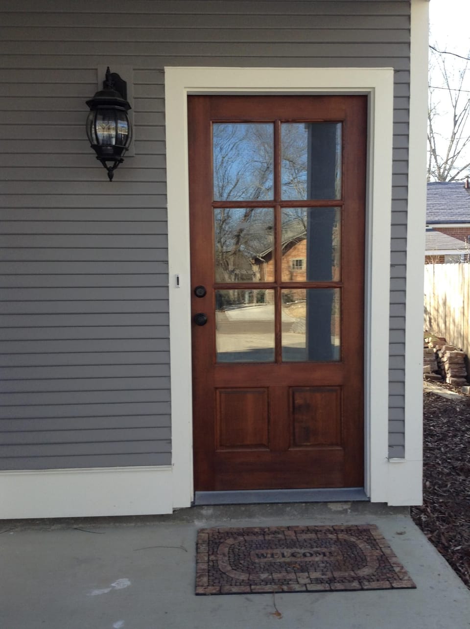 Entry door with combination lock for easy entry.  No key to lose.