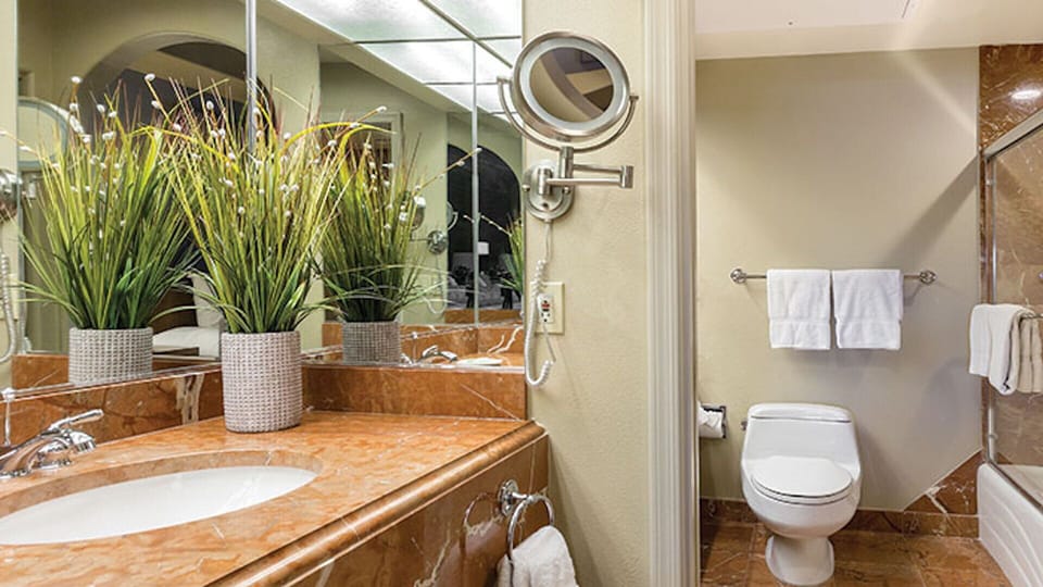 Bathroom, featuring dual vanities and shower/tub combo