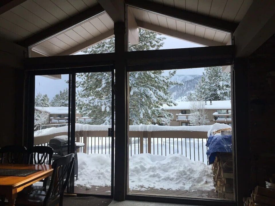 Large deck.  Watch the kids play in the center area winter or summer.