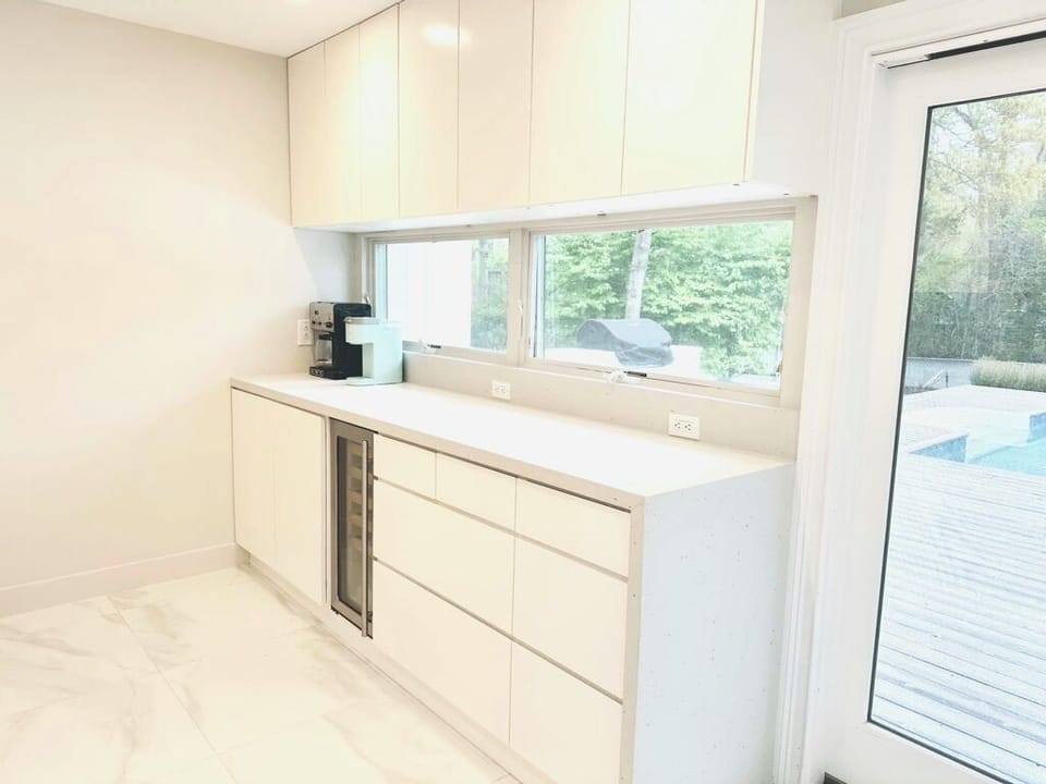 Renovated kitchen with wine fridge, top of the line appliances