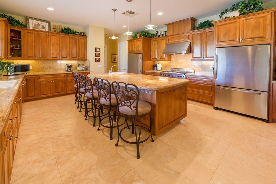 View from family room entryway into kitchen