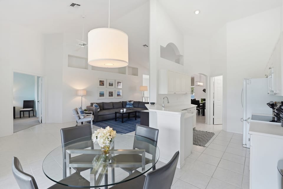 Casual dining toward living room and kitchen