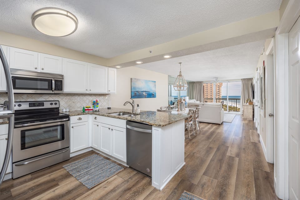 Kitchen, Dining and Living area