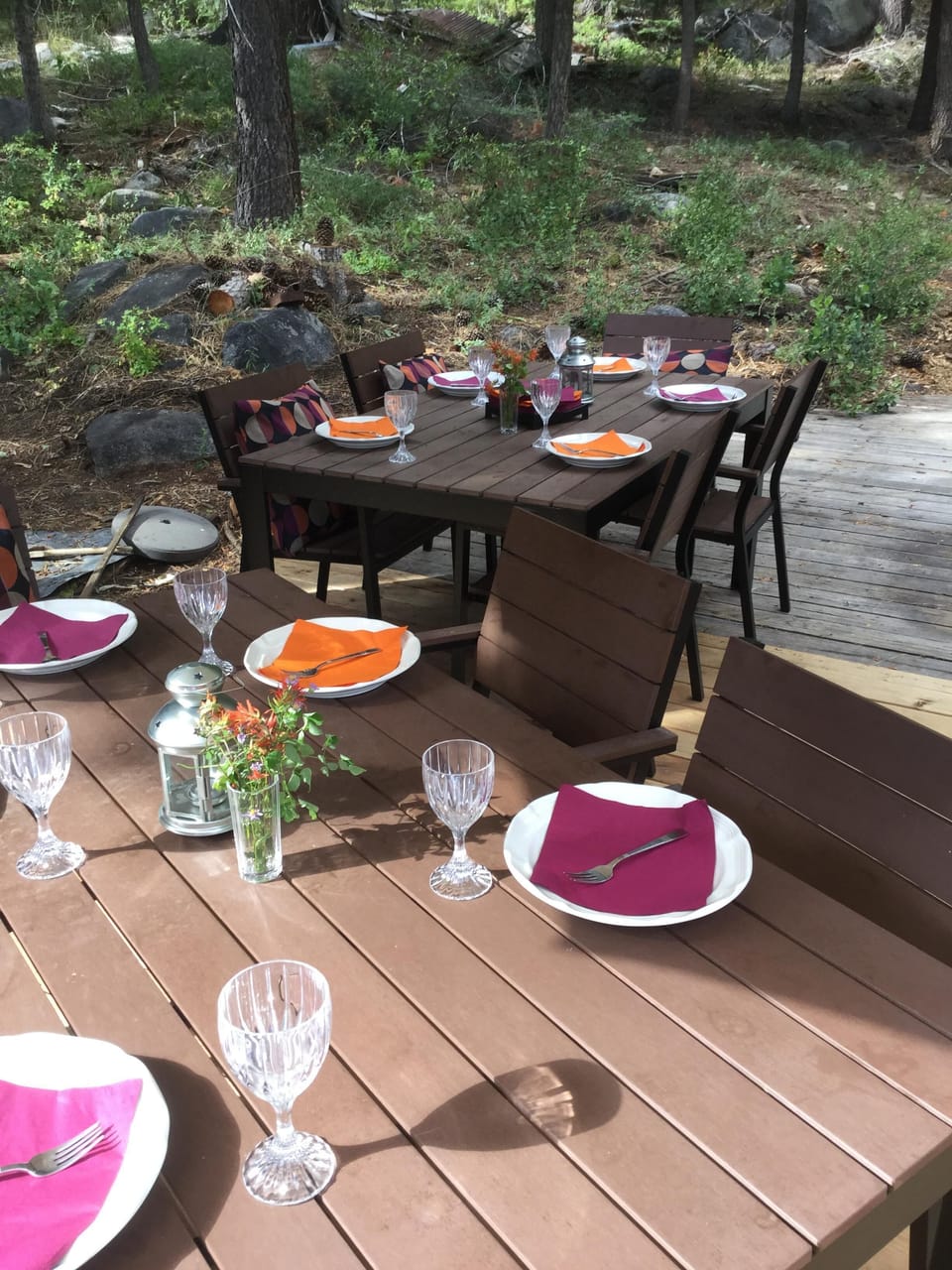 Outdoor dining abutting Tahoe National Forest