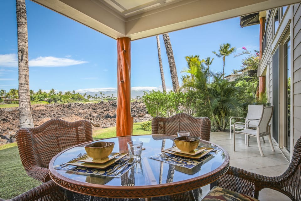 Dinner on the lanai is easy with the outdoor kitchen and gas BBQ grill.