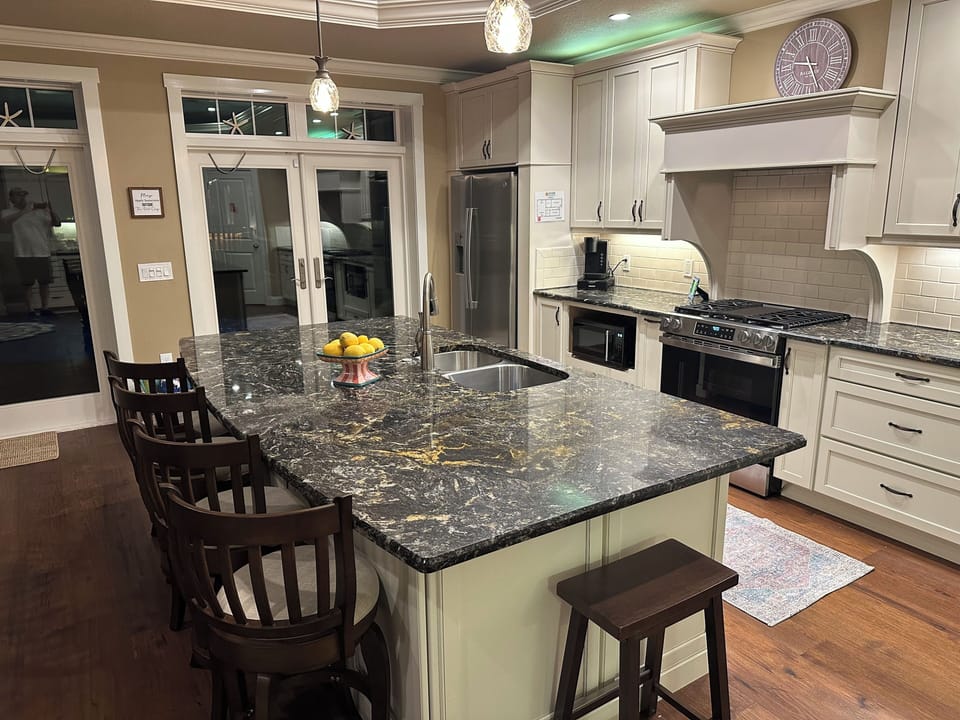 fully stocked kitchen with an open concept.  Perfect for entertaining.