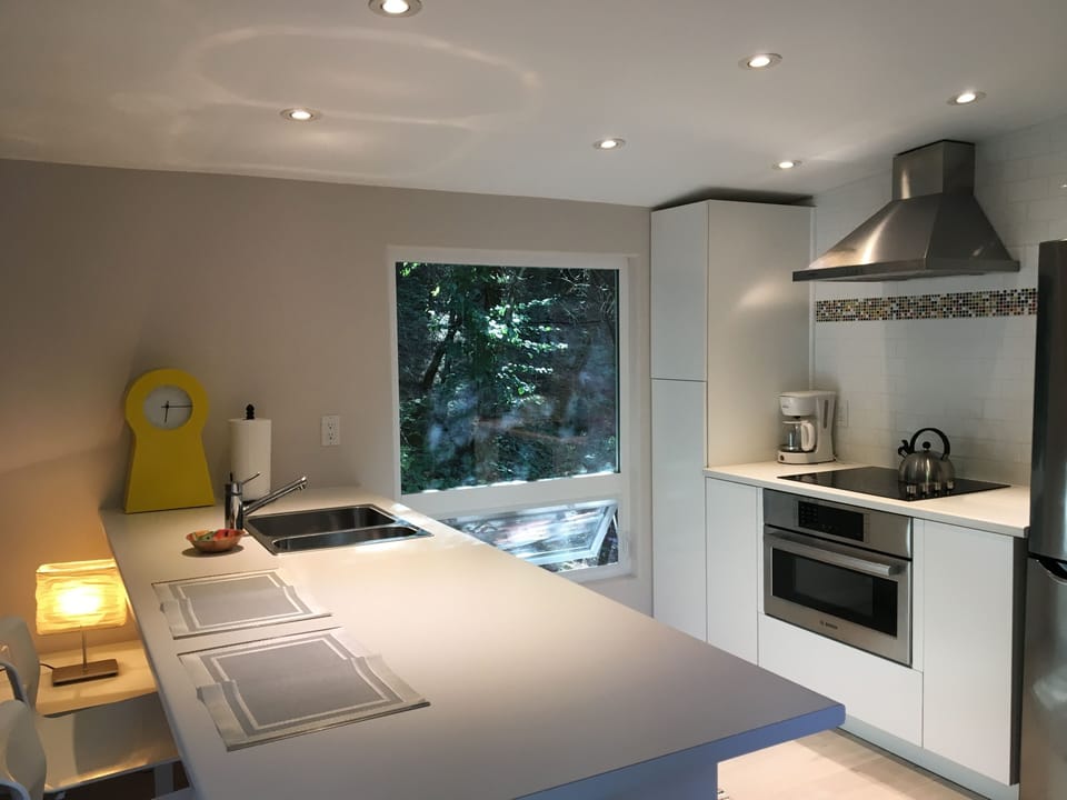 Gourmet kitchen with stainless steel appliances, everything you might need.
