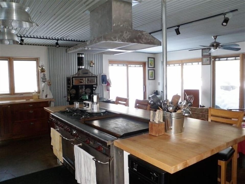 kitchen and living room area
