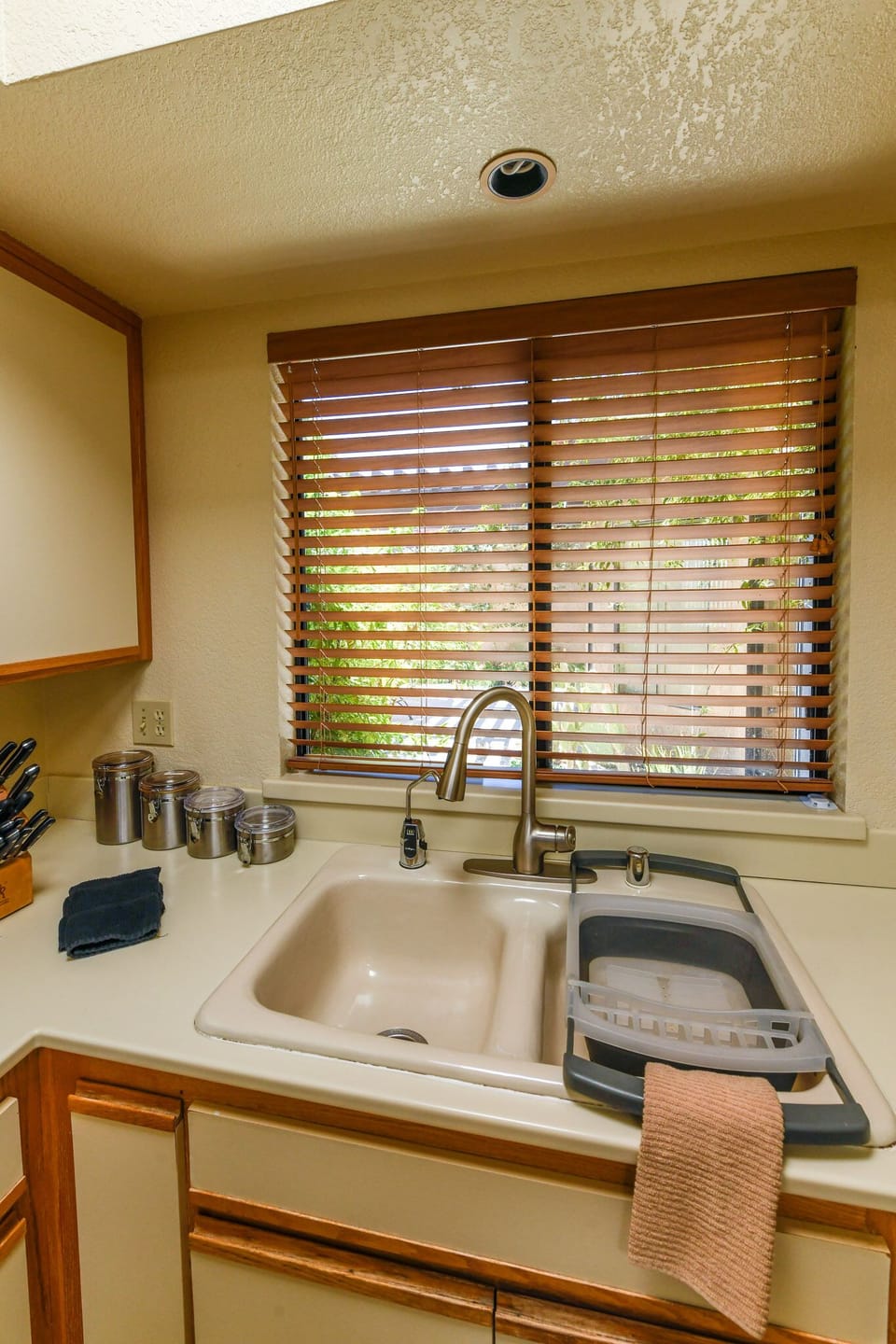 Great view of the front patio from the kitchen window.