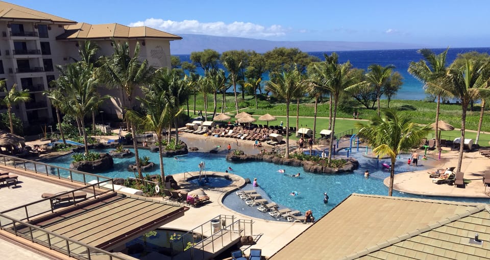 Most rooms overlook the pool