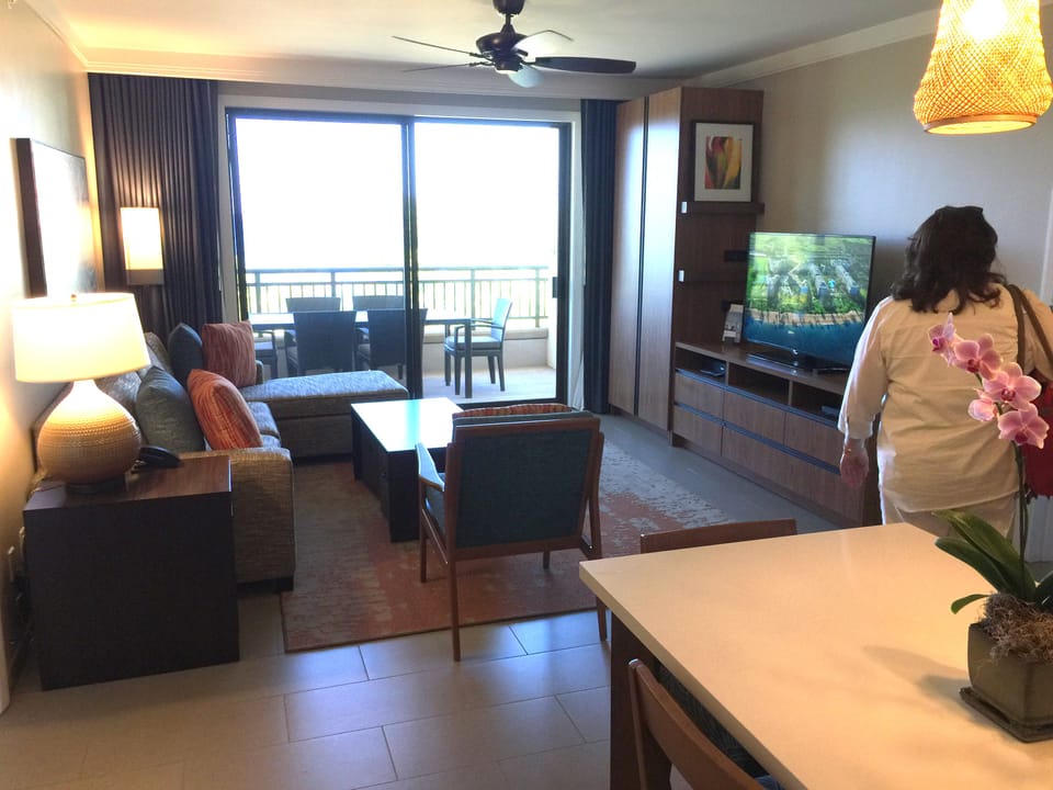 The living space includes a sofa bed