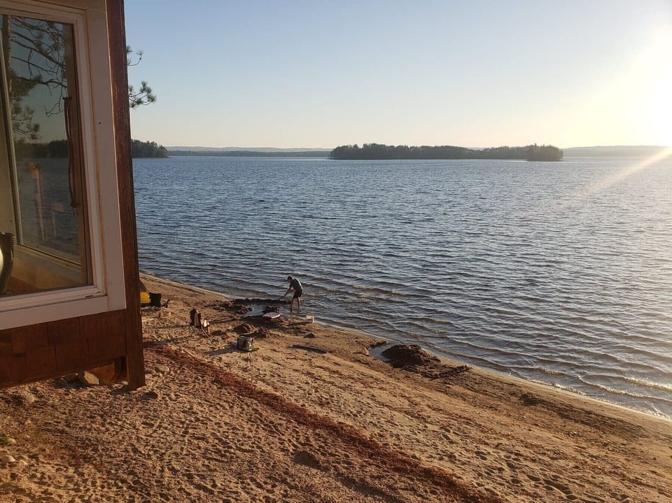 Beach in the fall after water in the lake is drawn down