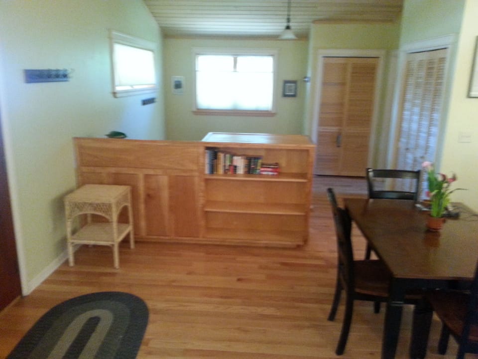 the view from the living room toward the sleeping area