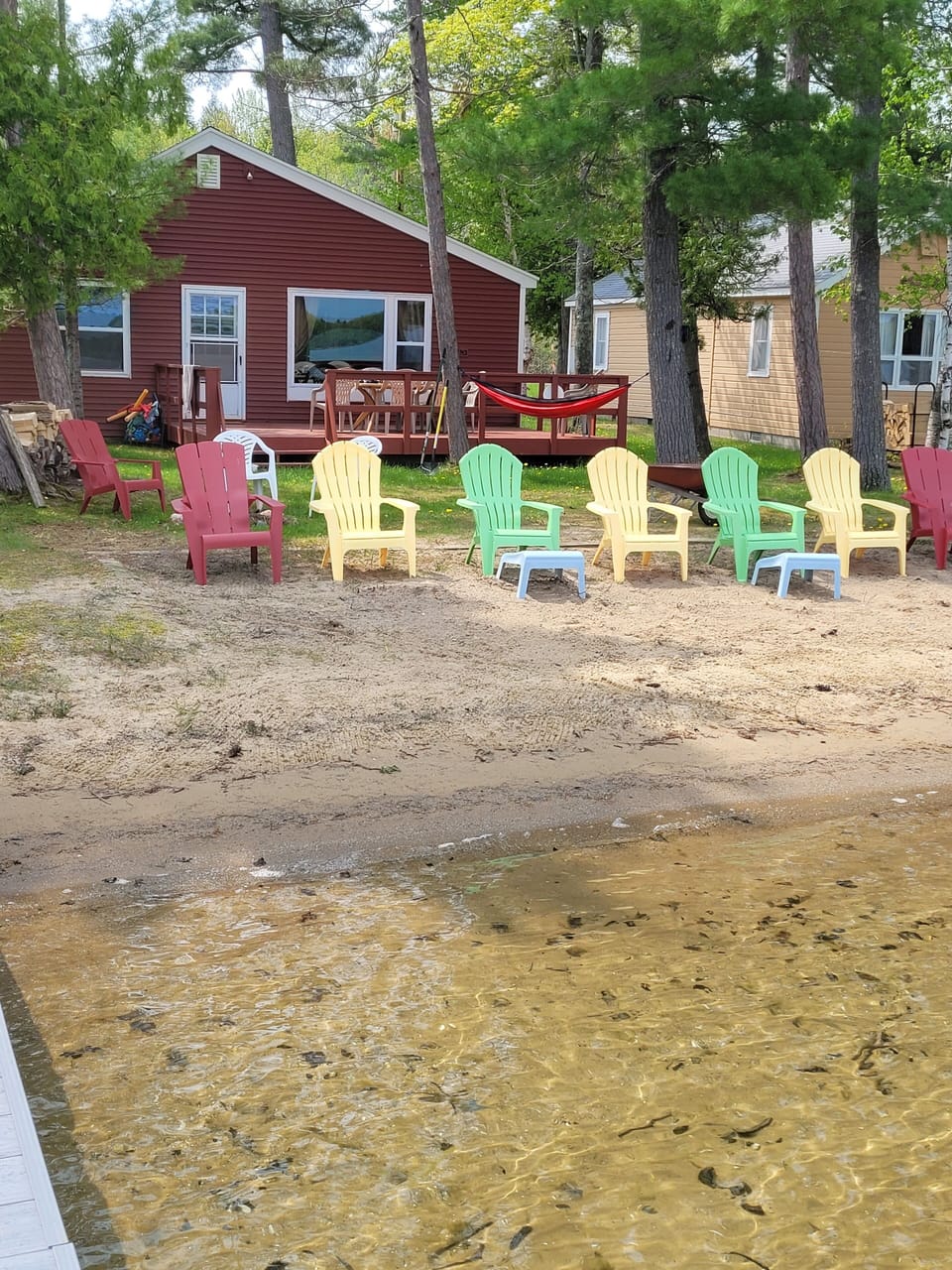 Shallow, sandy, sloping beach entrance to Birch Lake.  