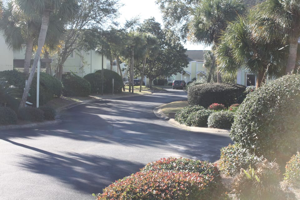 walk down the parking lot to the beach