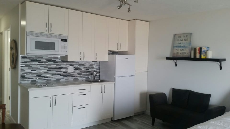 Kitchen w/microwave, refrigerator, cooktop, toaster, blender, coffee maker!