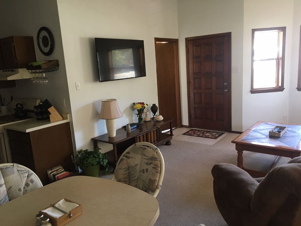 Front door and access to garage