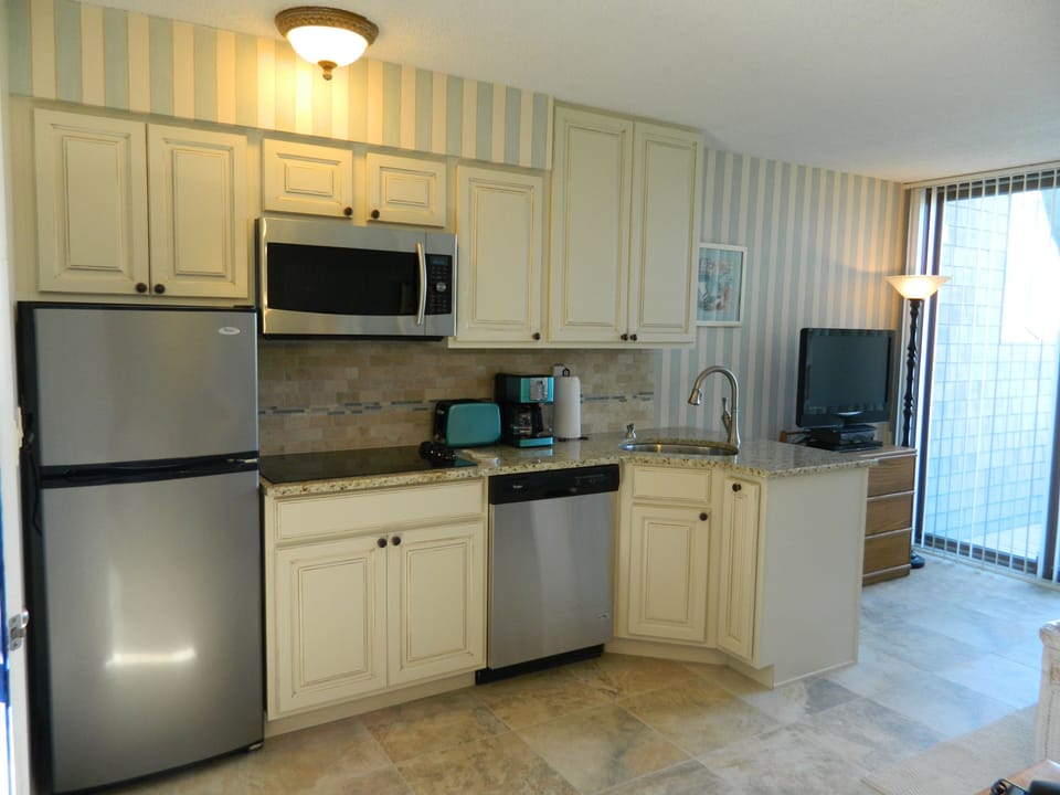 Your new kitchen with granite counters, all dishes, pots & pans & utensils